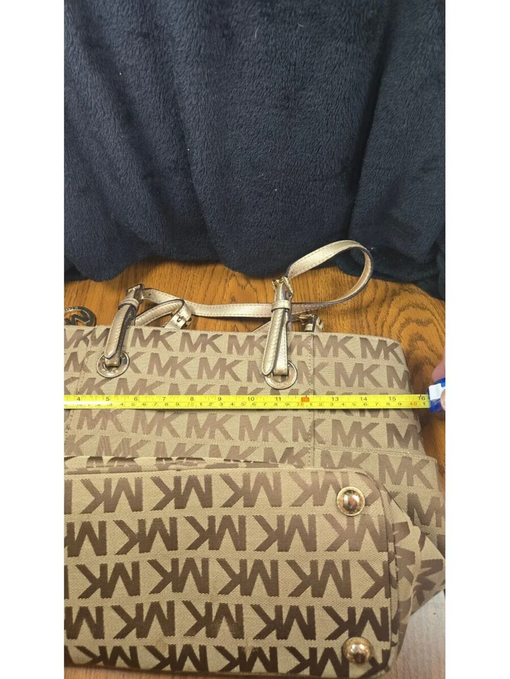 Michael Kors Beige and Brown MK Logo Tote Bag with Gold Handles